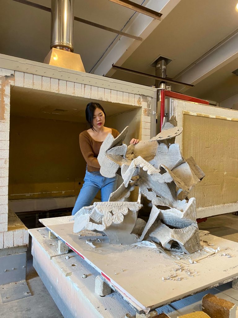 Long Term Resident Yeh Rim Lee Working on Sculpture