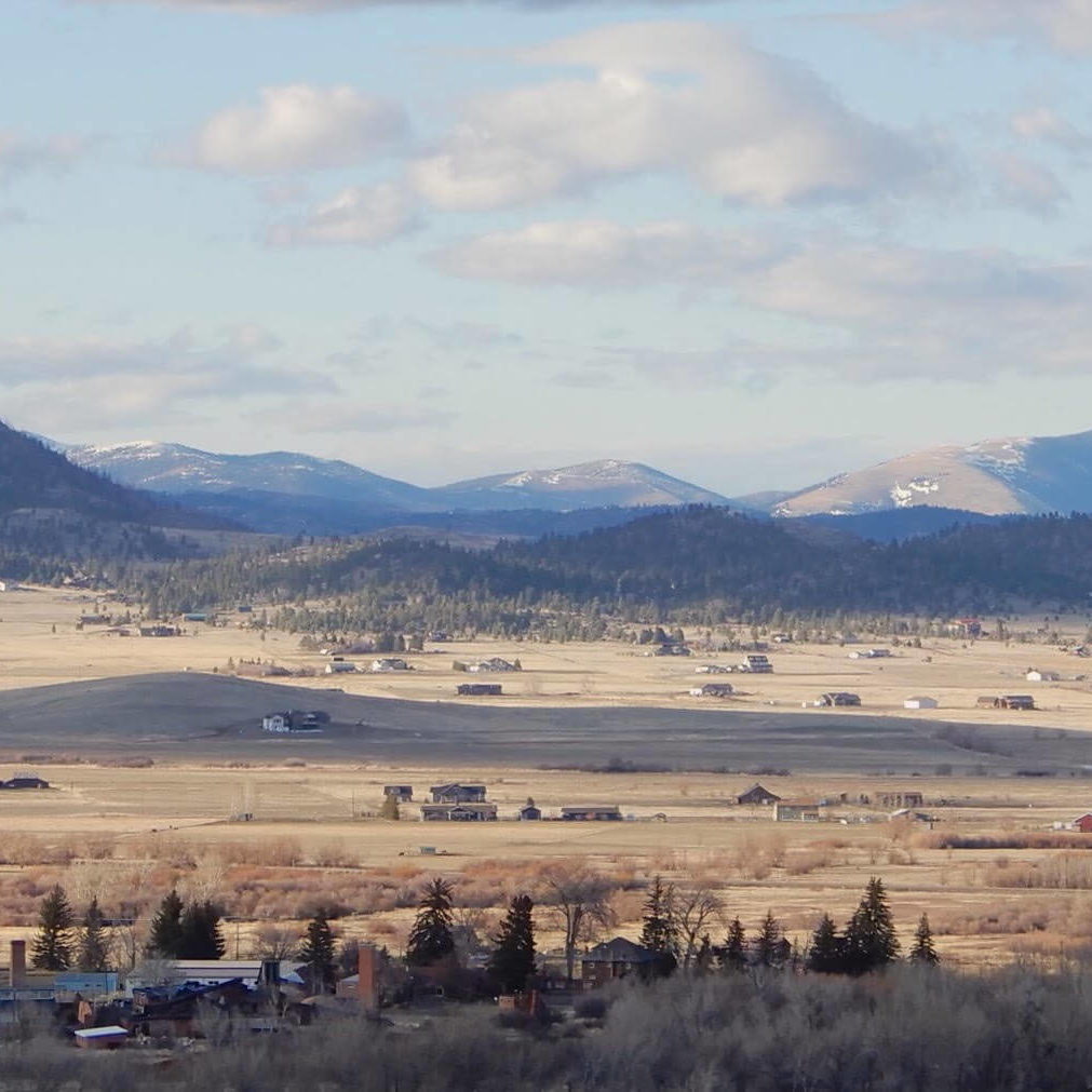 Landscape view of the mountains and The Bray from afar in Helena, Montana