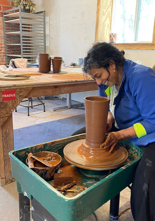 Bray Resident—Sharbani Das Gupta, working on a clay wheel